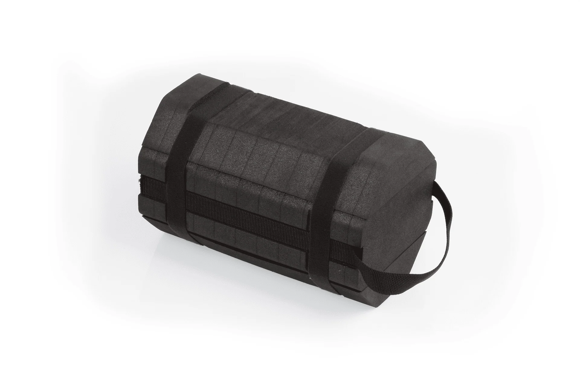 A rugged, hexagonal black case with a textured surface, secured with black straps and featuring a carrying handle, representing a portable repair kit for field use.