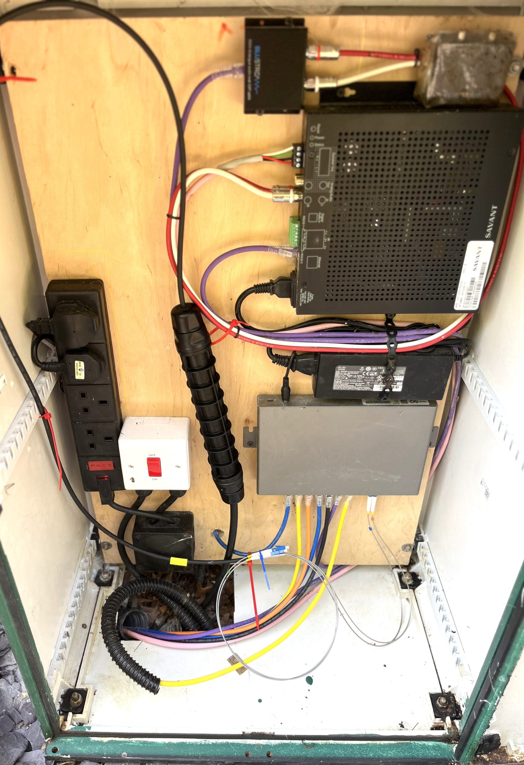 After picture repaired using armoured breakout Splice Pipe Fibre optic repair using armoured breakout Splice Pipe